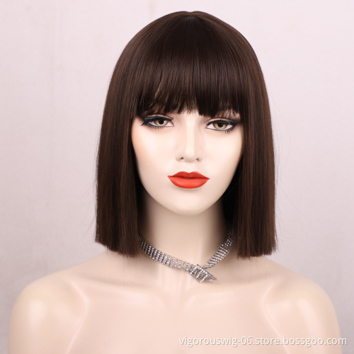 Ombre Highlight blonde Bob Cut Wigs with Bangs for Women 12inch Straight Short Hair Synthetic Heat Resistant colorful Natural